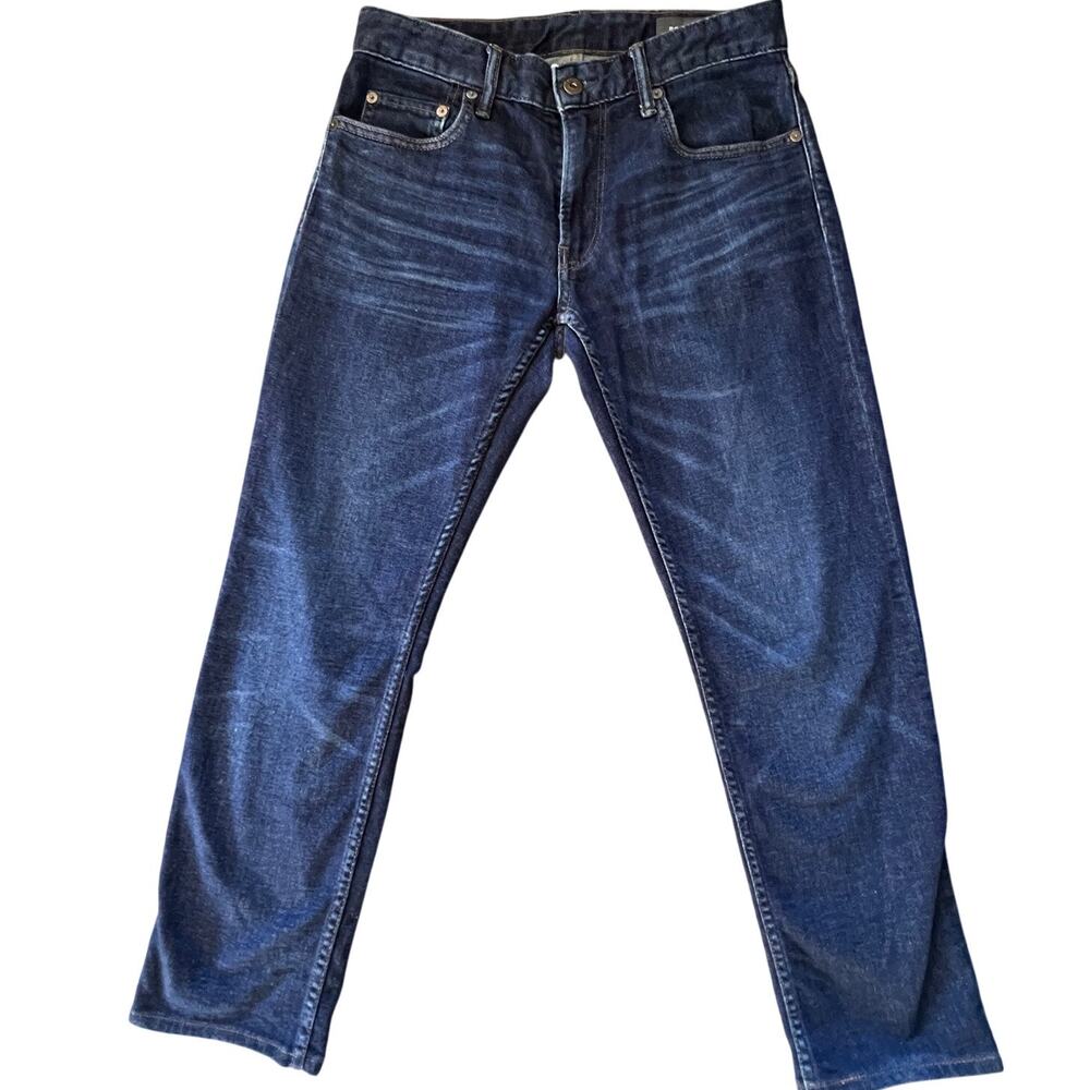 Men's BONOBOS Jeans Tailored fit dark wash 5 pocket design, grey suede patch